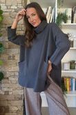 Purdy Roll Neck Luxury Blanket Knit Graphite