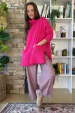 Purdy Roll Neck Luxury Blanket Knit Hot Pink