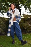 Ralphie Plaid Belted Blanket Coat Navy