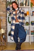 Ralphie Plaid Belted Blanket Coat Navy