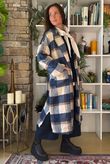 Ralphie Plaid Belted Blanket Coat Navy