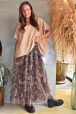 Ramone Marble Mesh Midaxi Skirt Earth