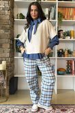 Rhona Plaid Brushed Cotton Kick Pant Blue - 