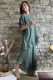 Rustic Nature Bubble Cotton Raw Frill Top Washed Moss