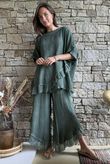 Rustic Nature Bubble Cotton Raw Frill Top Washed Moss