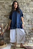 Rustic Nature Bubble Cotton Raw Frill Top Washed Navy