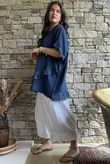 Rustic Nature Bubble Cotton Raw Frill Top Washed Navy