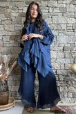 Rustic Nature Bubble Cotton Raw Frill Top Washed Navy