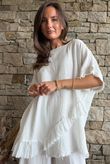 Rustic Nature Bubble Cotton Raw Frill Top White
