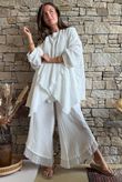 Rustic Nature Bubble Cotton Raw Frill Top White