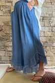 Rustic Nature Bubble Cotton Slant Frill Pant Washed Denim