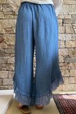 Rustic Nature Bubble Cotton Slant Frill Pant Washed Denim