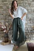 Rustic Nature Bubble Cotton Slant Frill Pant Washed Moss