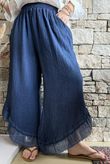 Rustic Nature Bubble Cotton Slant Frill Pant Washed Navy