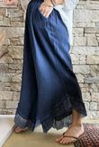 Rustic Nature Bubble Cotton Slant Frill Pant Washed Navy