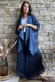 Rustic Nature Bubble Cotton Slant Frill Pant Washed Navy