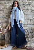 Rustic Nature Bubble Cotton Slant Frill Pant Washed Navy
