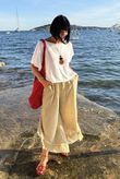 Rustic Nature Bubble Cotton Slant Frill Pant Washed Oat