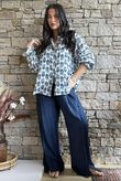 Rustic Nature Bubble Cotton Split Kick Pant Washed Navy