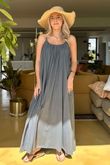 Sa Caleta Cotton Pocketed Shoe String Maxi Dress Graphite