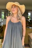Sa Caleta Cotton Pocketed Shoe String Maxi Dress Graphite