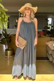 Sa Caleta Cotton Pocketed Shoe String Maxi Dress Graphite