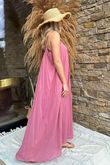 Sa Caleta Cotton Pocketed Shoe String Maxi Dress Indian Pink