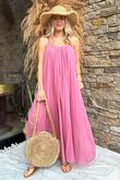 Sa Caleta Cotton Pocketed Shoe String Maxi Dress Indian Pink