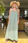 Sa Caleta Cotton Pocketed Shoe String Maxi Dress Khaki