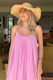Sa Caleta Cotton Pocketed Shoe String Maxi Dress Sugar