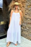 Sa Caleta Cotton Pocketed Shoe String Maxi Dress White
