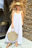 Sa Caleta Cotton Pocketed Shoe String Maxi Dress White