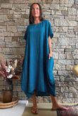 Salcombe Chalk Stripe Cotton Cocoon Dress Ocean Teal