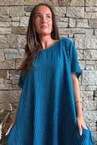 Salcombe Chalk Stripe Cotton Cocoon Dress Ocean Teal