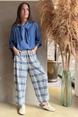 Santa Fe Check Relaxed Barrel Pant Soft Cobalt