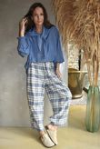 Santa Fe Check Relaxed Barrel Pant Soft Cobalt