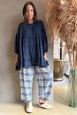 Santa Fe Check Relaxed Barrel Pant Soft Cobalt