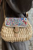 Sardinia Beaded Raffia Crossbody Bag Dark