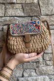Sardinia Beaded Raffia Crossbody Bag Dark
