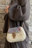 Sardinia Beaded Raffia Crossbody Bag Light