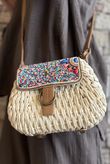 Sardinia Beaded Raffia Crossbody Bag Light