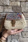 Sardinia Beaded Raffia Crossbody Bag Light