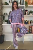 Shoreditch Stripe Lounge Flare Trouser Navy & Sweetpea **