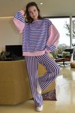 Shoreditch Stripe Lounge Flare Trouser Navy & Sweetpea /14