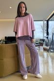 Shoreditch Stripe Lounge Flare Trouser Navy & Sweetpea /14