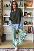 Shoreditch Stripe Lounge Flare Trouser Spearmint & Khaki 
