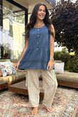 Sicily Pure Cotton Button Tiered Tank Top Dark Denim /31 =