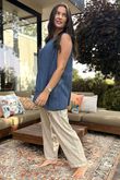 Sicily Pure Cotton Button Tiered Tank Top Dark Denim /31 =