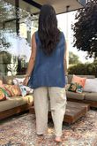 Sicily Pure Cotton Button Tiered Tank Top Dark Denim /31 =