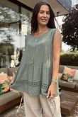 Sicily Pure Cotton Button Tiered Tank Top Khaki /11 =